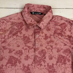 TravisMathew Polo Shirt Mens S Pink Floral Print Golf Short Sleeve Casual